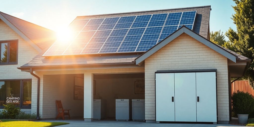 Thuisbatterij en zonnepanelen op een modern huis.