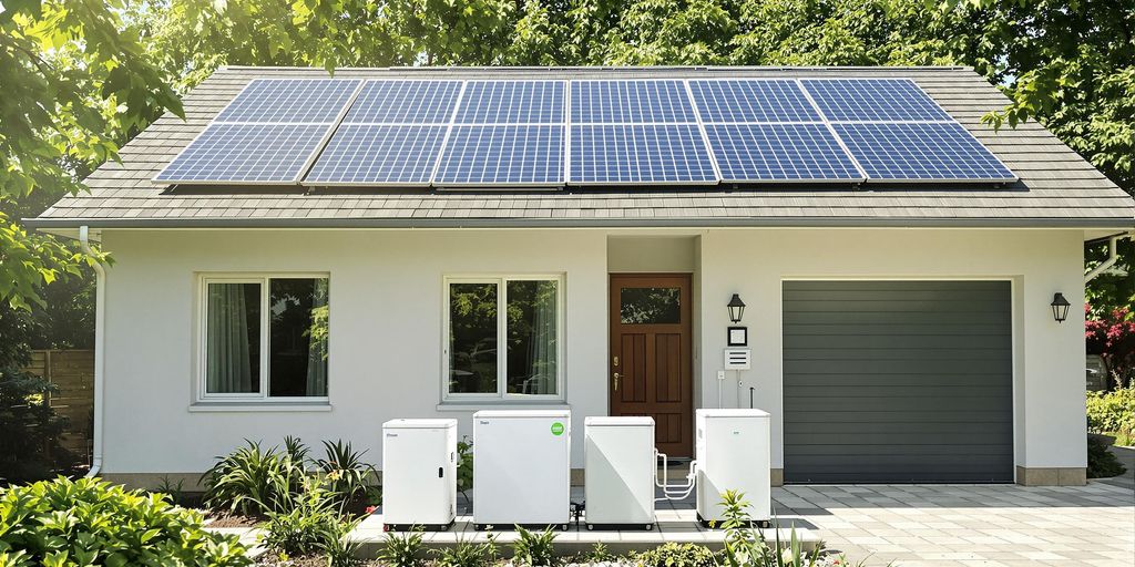 Thuisbatterij en zonnepanelen op een modern huis.