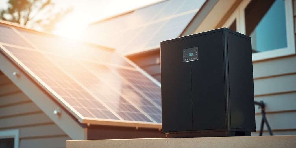 Thuisbatterij en zonnepanelen op een modern huis.