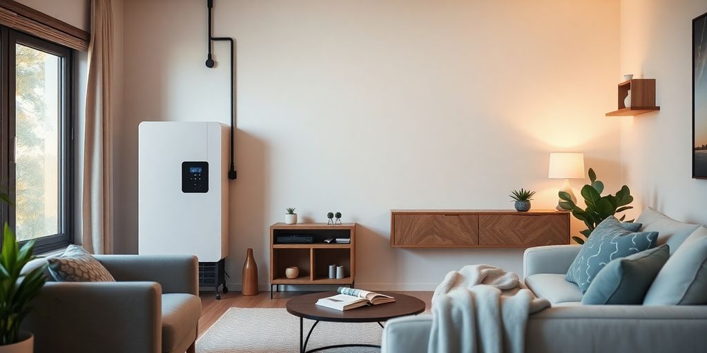 Moderne thuisaccu in een gezellige woonkamer.